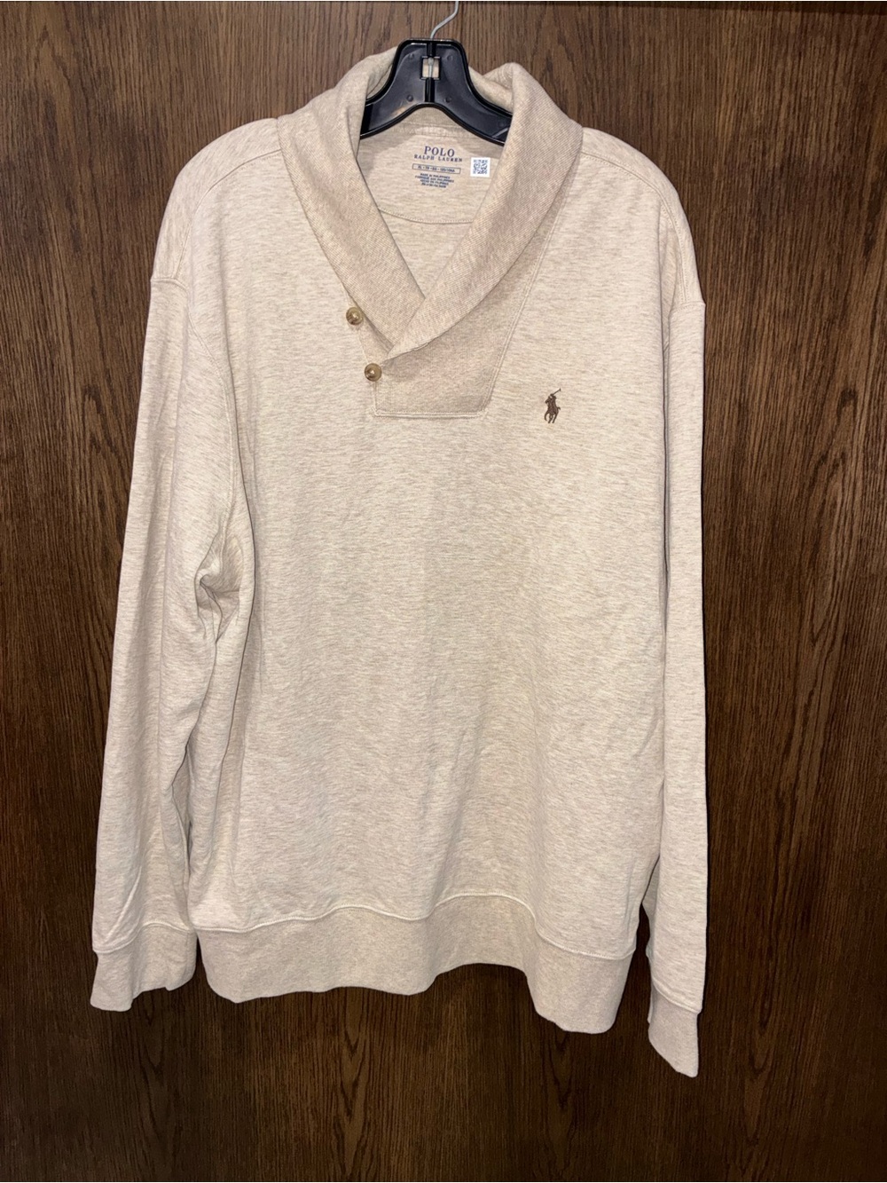 Polo Ralph Lauren Luxury Jersey Shawl Collar Pullover Sweater Oatmeal Men’s XL